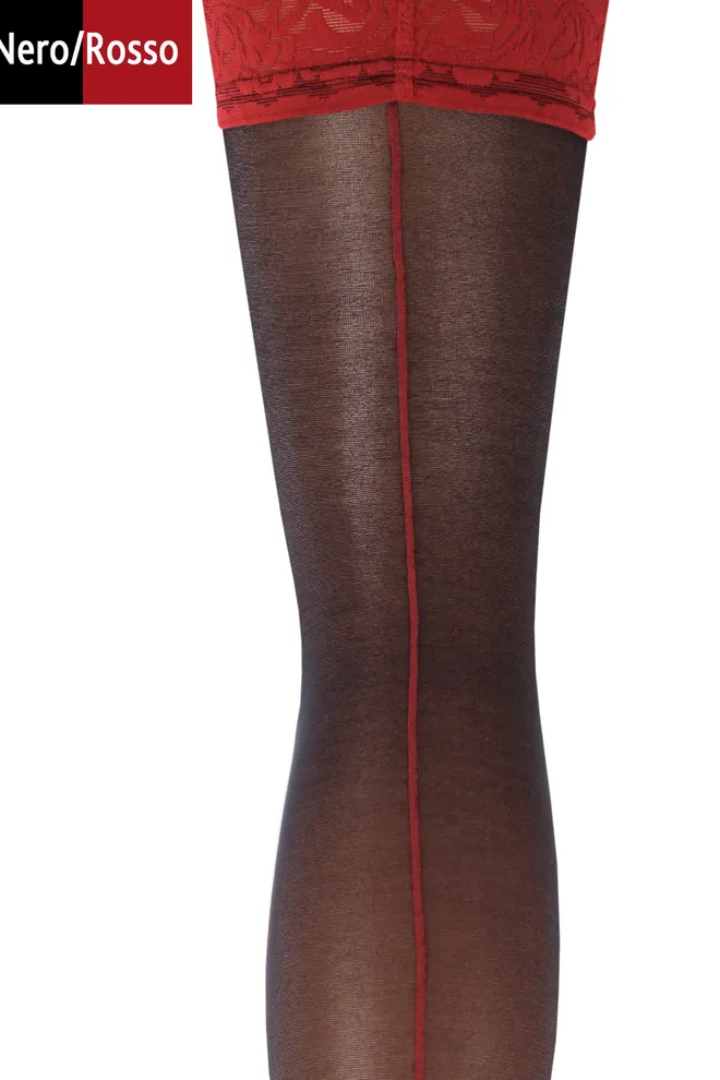 Чулки со швом на силиконовой резинке Chic 20 den Giulia (nero/rosso)