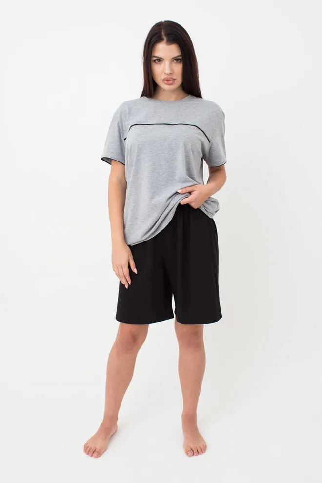 Женская хлопковая пижама Comfort life 9602/010 Giulia (grey melange/black)