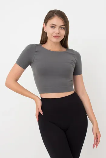Топ с коротким рукавом и круглым вырезом Crop t-shirt Giulia (poppy seed), серый