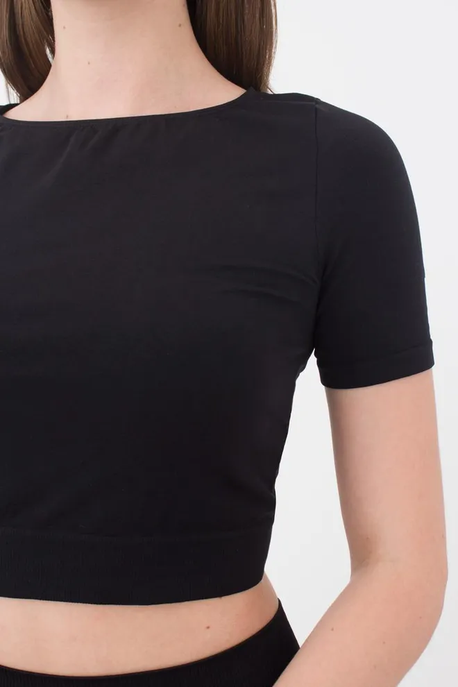 Топ с коротким рукавом и круглым вырезом CROP T-SHIRT Giulia (nero), черный