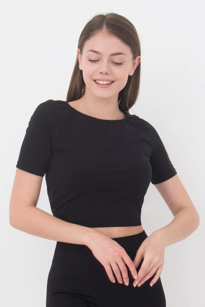 Топ с коротким рукавом и круглым вырезом CROP T-SHIRT Giulia (nero), черный