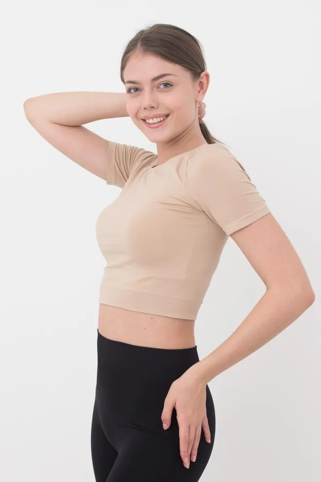 Топ с коротким рукавом и круглым вырезом Crop t-shirt Giulia (naturale), бежевый