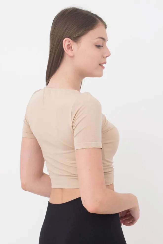 Топ с коротким рукавом и круглым вырезом Crop t-shirt Giulia (naturale), бежевый