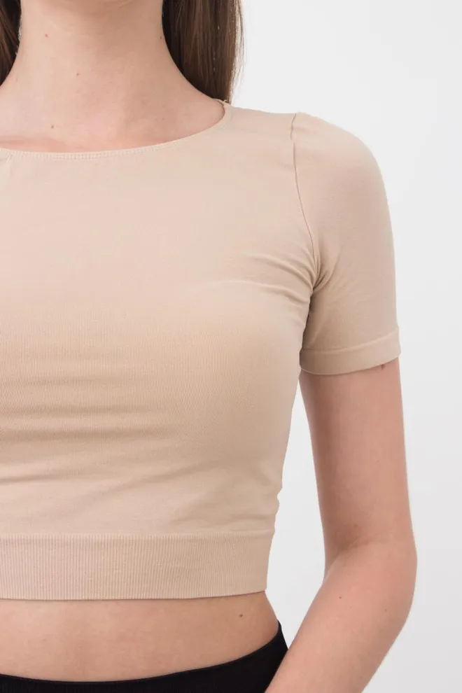Топ с коротким рукавом и круглым вырезом Crop t-shirt Giulia (naturale), бежевый