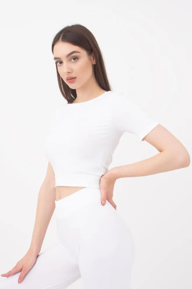 Топ с коротким рукавом и круглым вырезом CROP T-SHIRT Giulia (bianco), белый