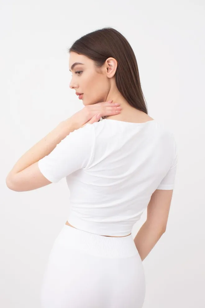 Топ с коротким рукавом и круглым вырезом CROP T-SHIRT Giulia (bianco), белый