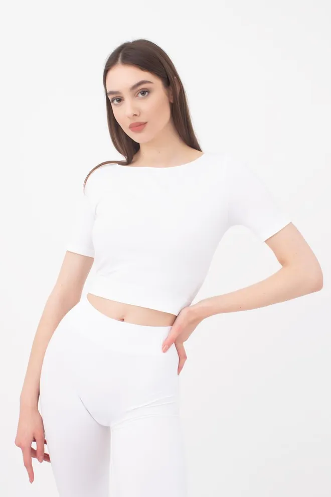 Топ с коротким рукавом и круглым вырезом CROP T-SHIRT Giulia (bianco), белый