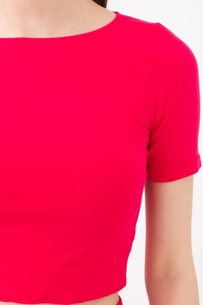 Топ с коротким рукавом и круглым вырезом Crop t-shirt Giulia (raspberry sorbet)