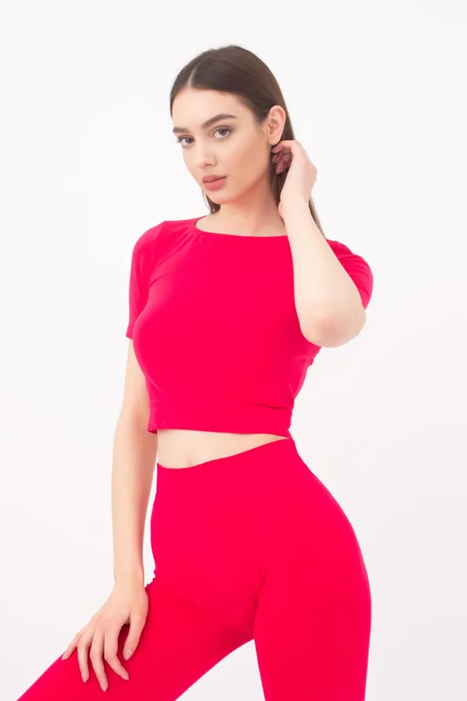 Топ с коротким рукавом и круглым вырезом Crop t-shirt Giulia (raspberry sorbet)