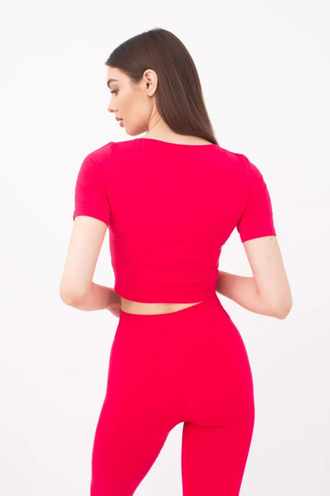 Топ с коротким рукавом и круглым вырезом Crop t-shirt Giulia (raspberry sorbet)