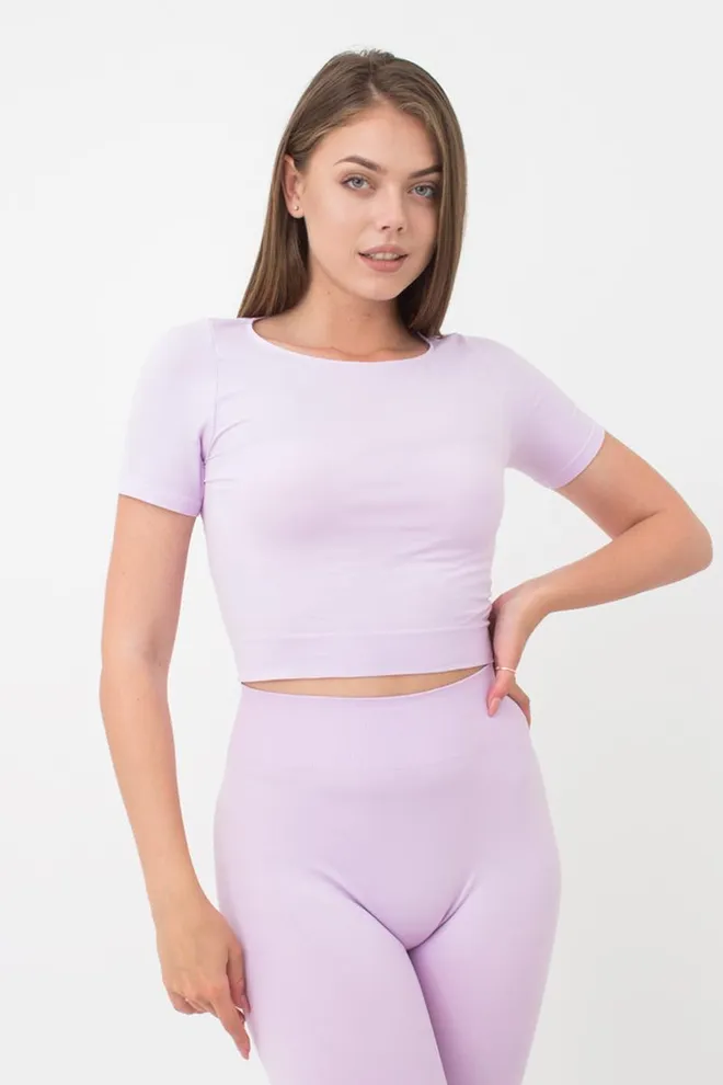 Топ с коротким рукавом и круглым вырезом Crop t-shirt Giulia (orchid bloom), фиолетовый