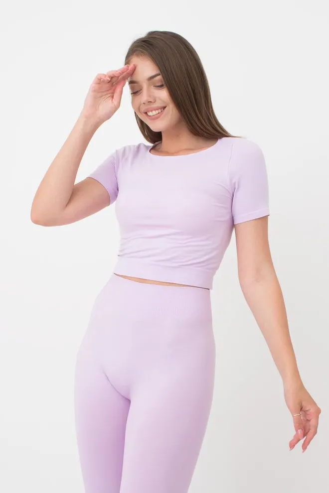 Топ с коротким рукавом и круглым вырезом Crop t-shirt Giulia (orchid bloom), фиолетовый