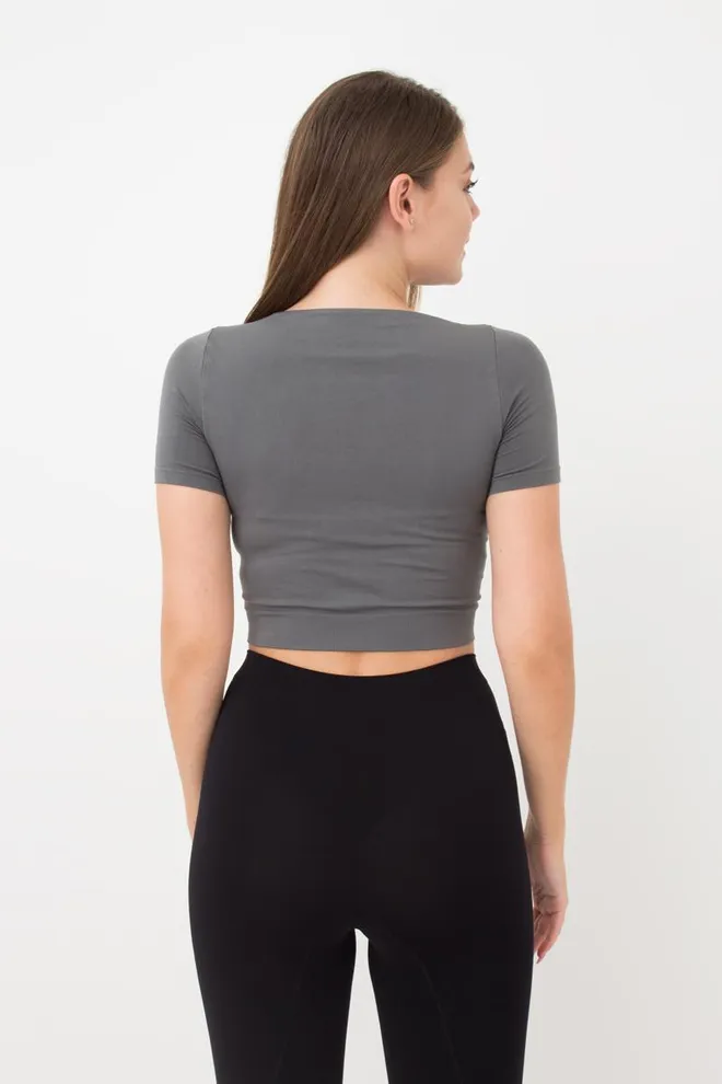 Топ с коротким рукавом и круглым вырезом Crop t-shirt Giulia (poppy seed), серый