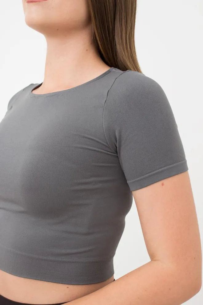 Топ с коротким рукавом и круглым вырезом Crop t-shirt Giulia (poppy seed), серый
