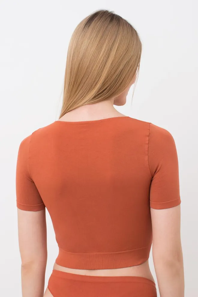 Топ с коротким рукавом и круглым вырезом Crop t-shirt Giulia (burnt sienna), оранжевый