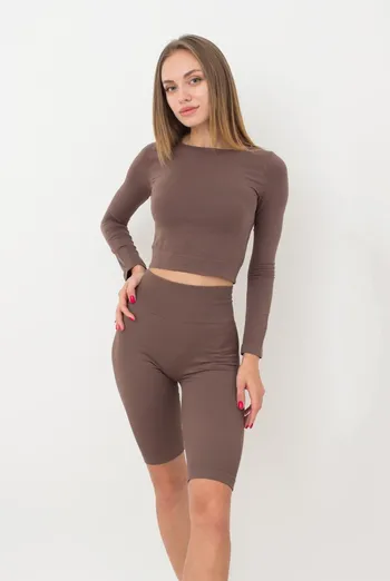 Топ укорочений з довгим рукавом CROP TOP Giulia (deep taupe), коричневий Топ укорочений з довгим рукавом CROP TOP Giulia (deep taupe), коричневий