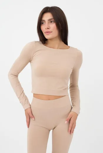Топ укорочений з довгим рукавом CROP TOP Giulia (naturale), бежевий Топ укорочений з довгим рукавом CROP TOP Giulia (naturale), бежевий