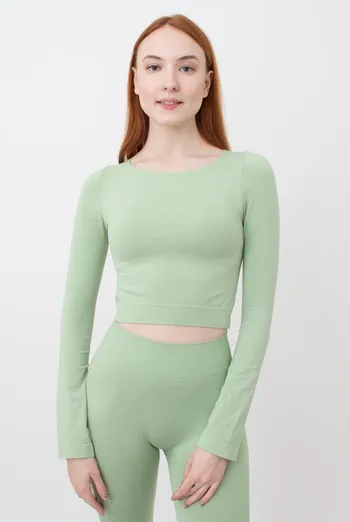 Топ укорочений з довгим рукавом CROP TOP Giulia (kohlrabi), зелений Топ укорочений з довгим рукавом CROP TOP Giulia (kohlrabi), зелений