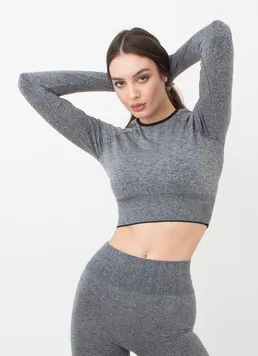 Спортивный топ укороченный с разрезом на рукаве Crop Top Sport Melange Giulia (nero), черный