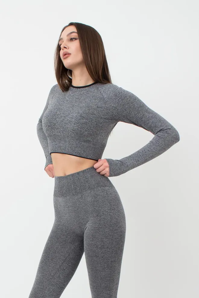 Спортивный топ укороченный с разрезом на рукаве Crop Top Sport Melange Giulia (nero), черный
