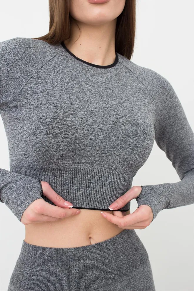 Спортивный топ укороченный с разрезом на рукаве Crop Top Sport Melange Giulia (nero), черный