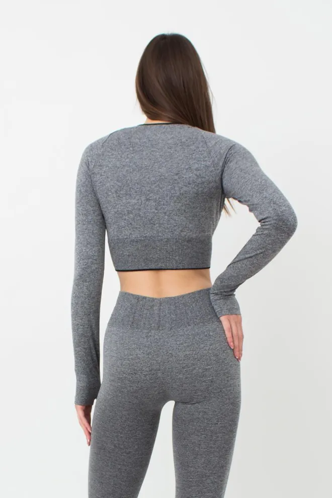 Спортивный топ укороченный с разрезом на рукаве Crop Top Sport Melange Giulia (nero), черный