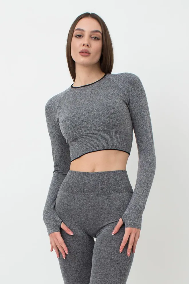 Спортивный топ укороченный с разрезом на рукаве Crop Top Sport Melange Giulia (nero (1)), черный