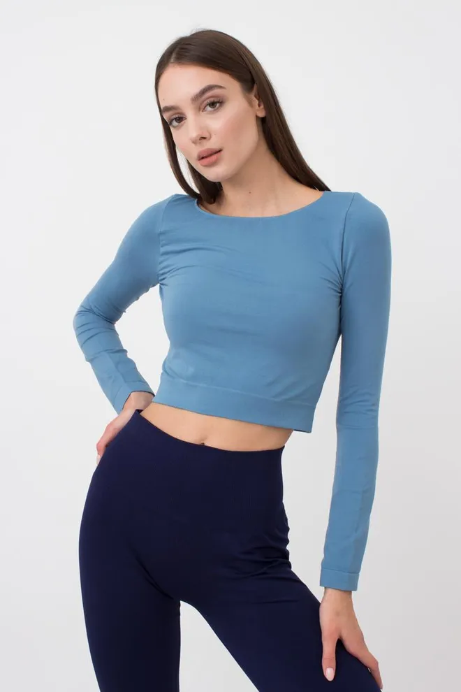 Топ укороченный с длинным рукавом CROP TOP Giulia (spring lake), голубой