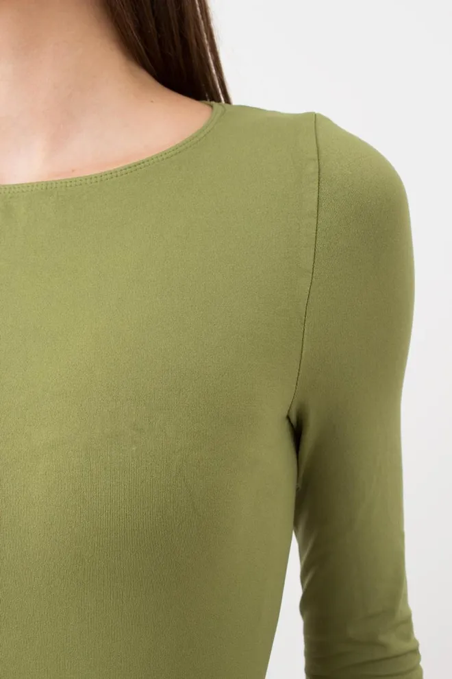 Топ укороченный с длинным рукавом CROP TOP Giulia (olive branch), зеленый