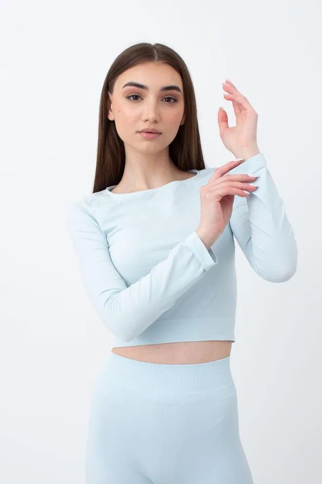 Топ укороченный с длинным рукавом CROP TOP Giulia (spun sugar), голубой