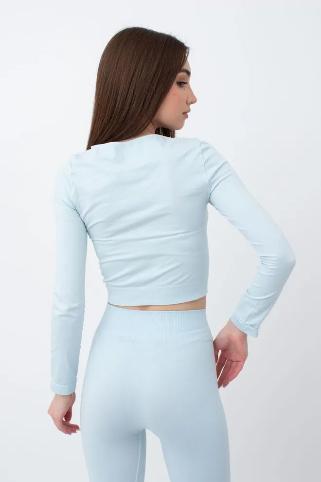 Топ укороченный с длинным рукавом CROP TOP Giulia (spun sugar), голубой