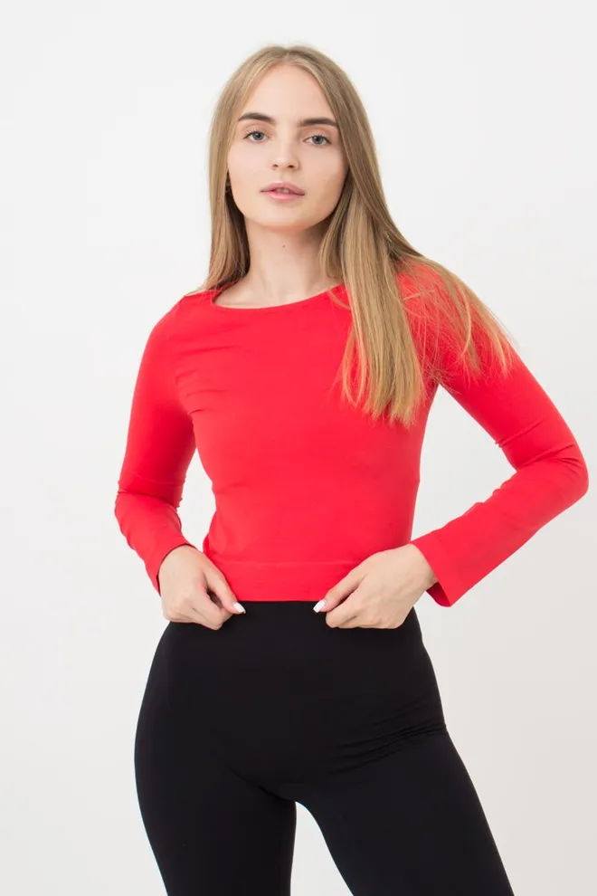 Топ укороченный с длинным рукавом CROP TOP Giulia (poinciana), красный