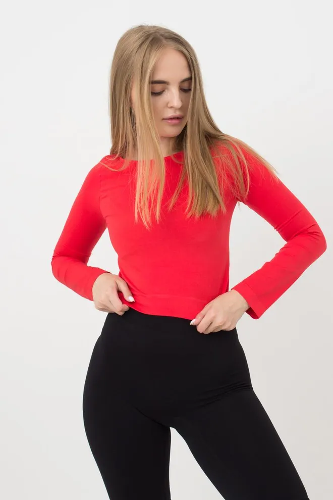Топ укороченный с длинным рукавом CROP TOP Giulia (poinciana), красный