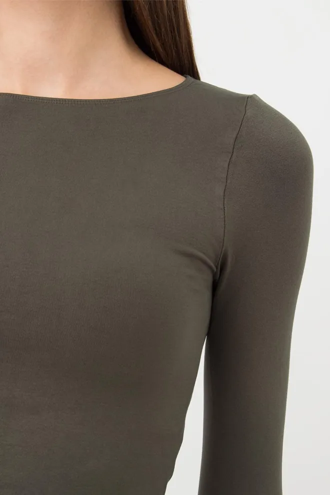 Топ укороченный с длинным рукавом CROP TOP Giulia (khaki), зеленый