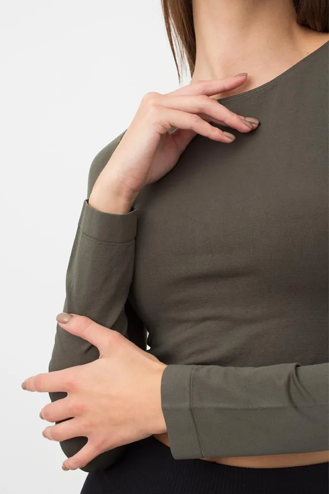 Топ укороченный с длинным рукавом CROP TOP Giulia (khaki), зеленый