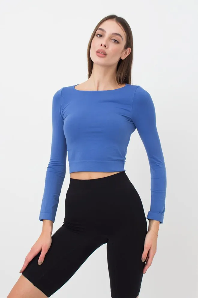 Топ укороченный с длинным рукавом CROP TOP Giulia (skydiver), синий