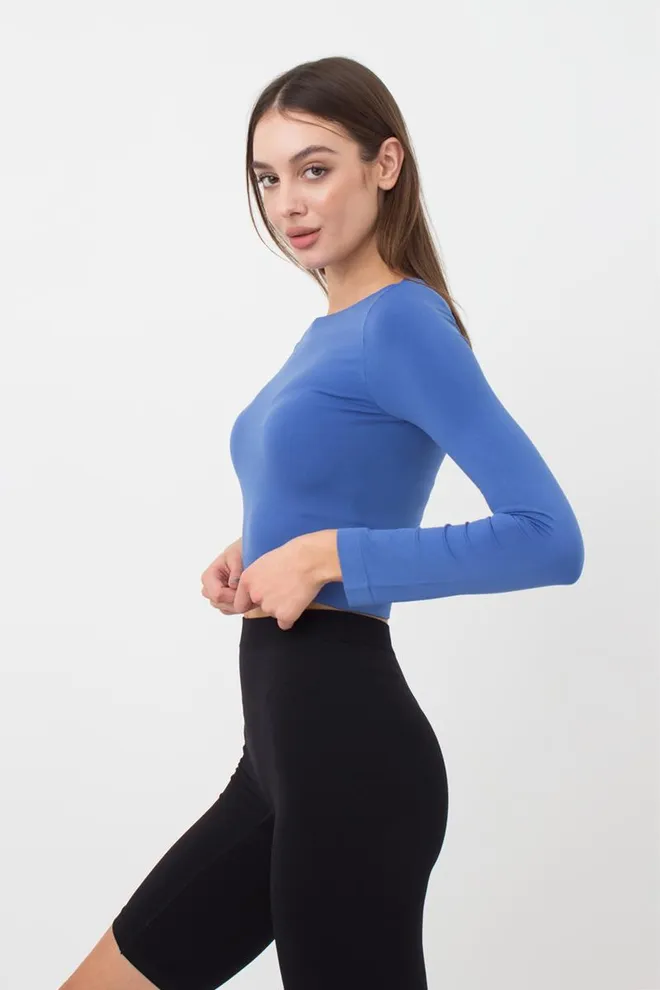 Топ укороченный с длинным рукавом CROP TOP Giulia (skydiver), синий