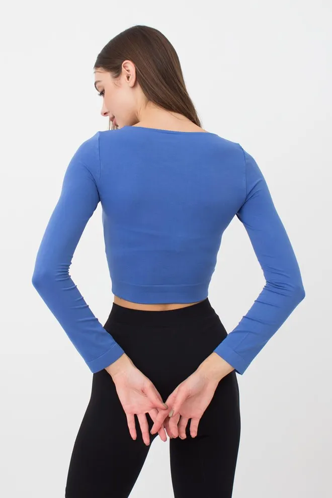 Топ укороченный с длинным рукавом CROP TOP Giulia (skydiver), синий