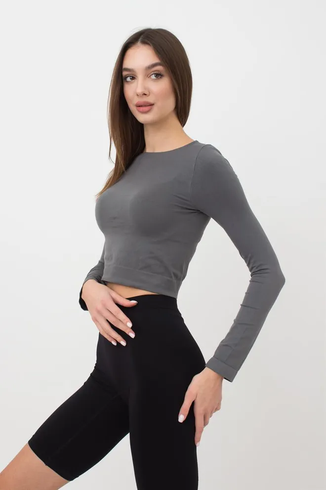 Топ укороченный с длинным рукавом CROP TOP Giulia (poppy seed), серый