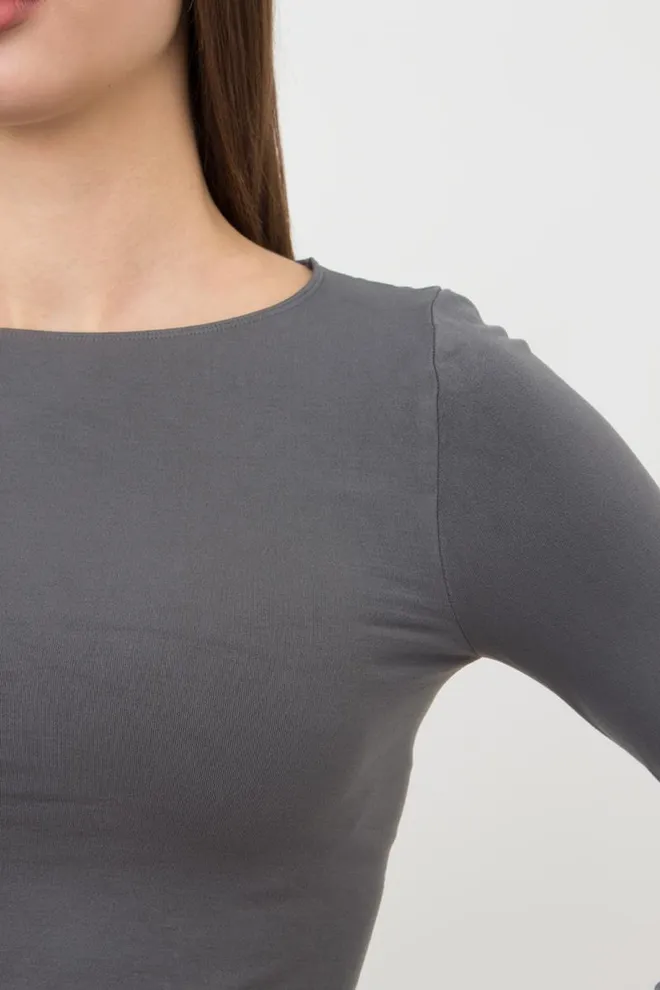 Топ укороченный с длинным рукавом CROP TOP Giulia (poppy seed), серый