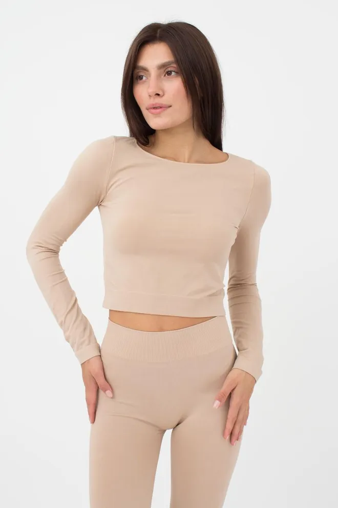 Топ укороченный с длинным рукавом CROP TOP Giulia (naturale), бежевый