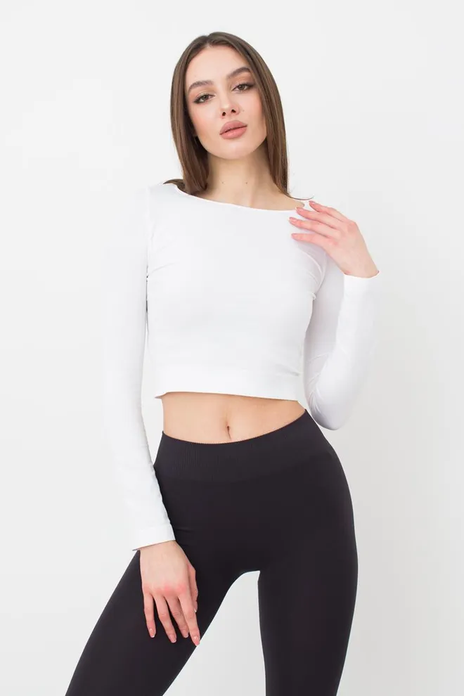 Топ укороченный с длинным рукавом CROP TOP Giulia (bianco), белый
