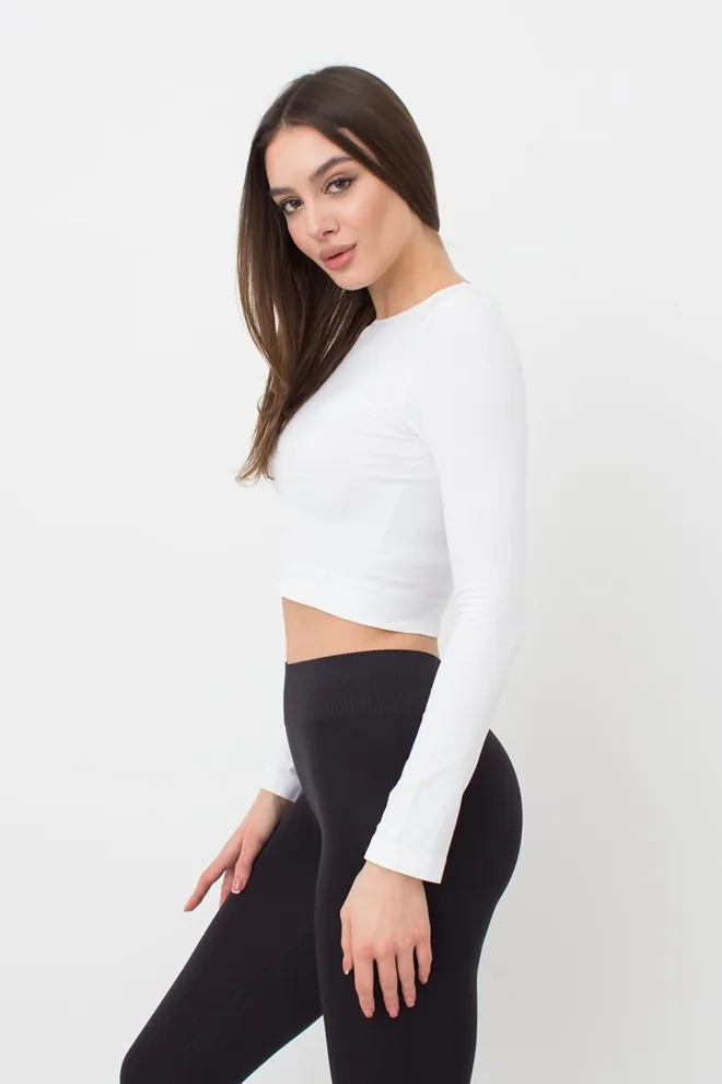 Топ укороченный с длинным рукавом CROP TOP Giulia (bianco), белый