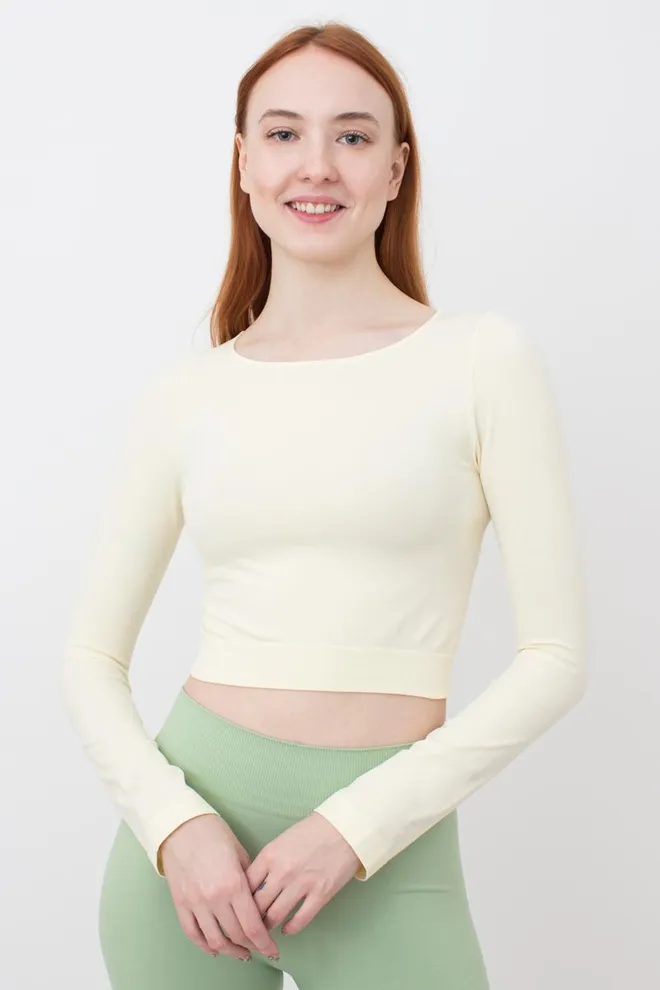 Топ укороченный с длинным рукавом CROP TOP Giulia (vanilla), жёлтый
