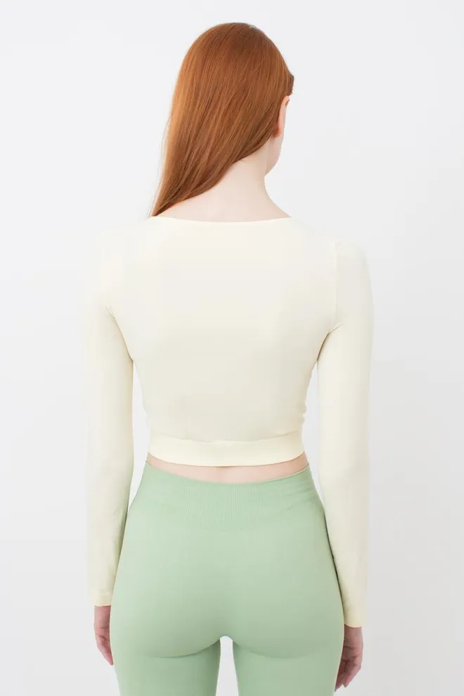 Топ укороченный с длинным рукавом CROP TOP Giulia (vanilla), жёлтый