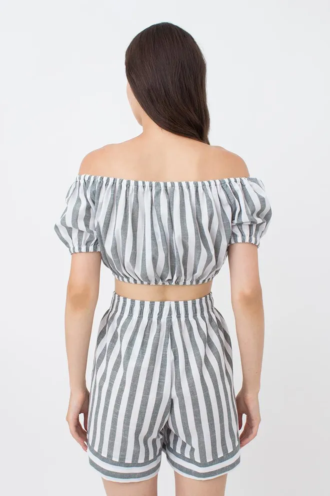 Кроп-топ хлопковый объемный с коротким рукавом Cruise 4106/220 (white/green stripe)