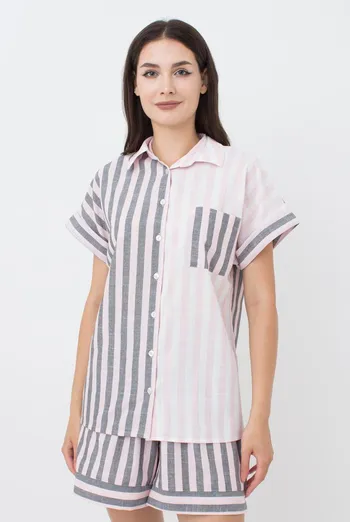 Рубашка хлопковая с коротким рукавом и кармашком Cruise 4504/220 Giulia (pink stripe) Рубашка хлопковая с коротким рукавом и кармашком Cruise 4504/220 Giulia (pink stripe)