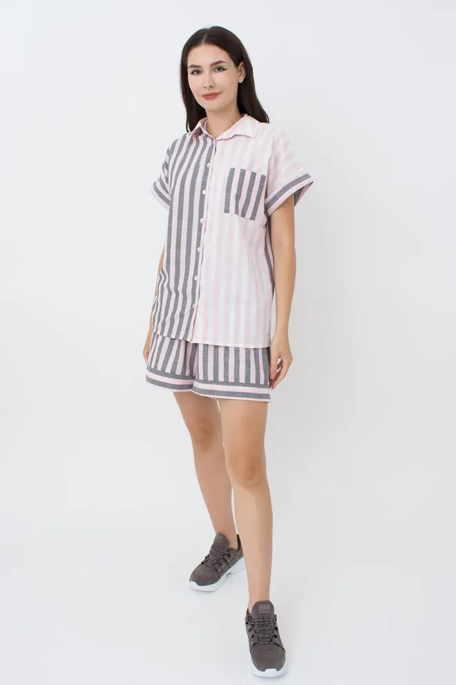 Рубашка хлопковая с коротким рукавом и кармашком Cruise 4504/220 Giulia (pink stripe)