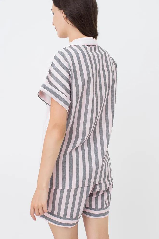 Рубашка хлопковая с коротким рукавом и кармашком Cruise 4504/220 Giulia (pink stripe)