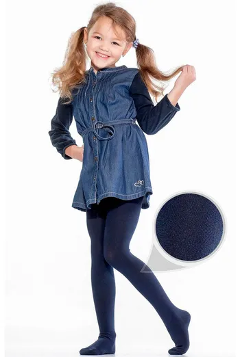 Детские однотонные хлопковые колготки D025 Junior Giulia (navy)